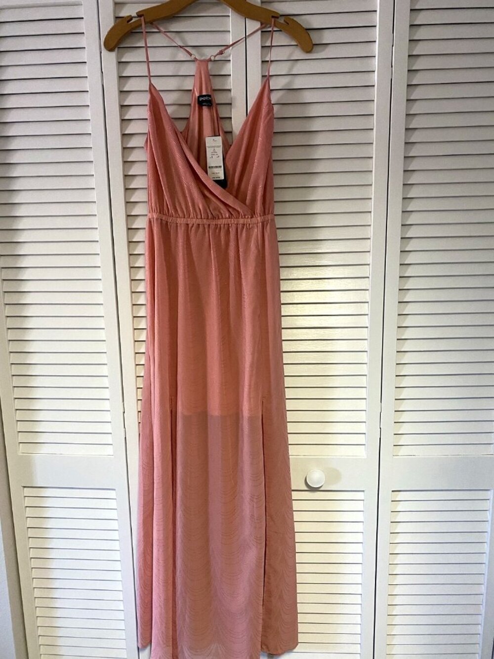 NWT Bebe Blush Pink Surplice Embellished Maxi Dress Women's Size S